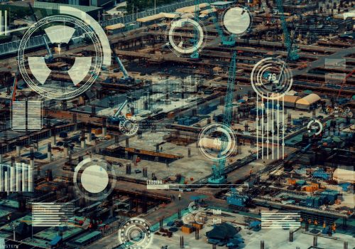 Construction technology concept with alteration graphic over construction site