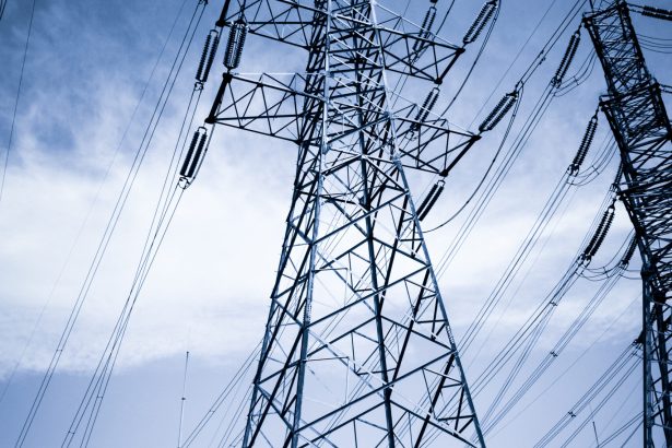 electricity high voltage pole and sky