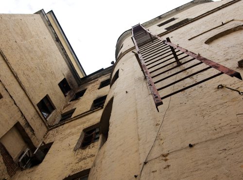 Fire escape ladder on the abandoned house